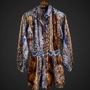 Guess Silky Romper Small Ornate Baroque Designer Long Sleeve Shorts